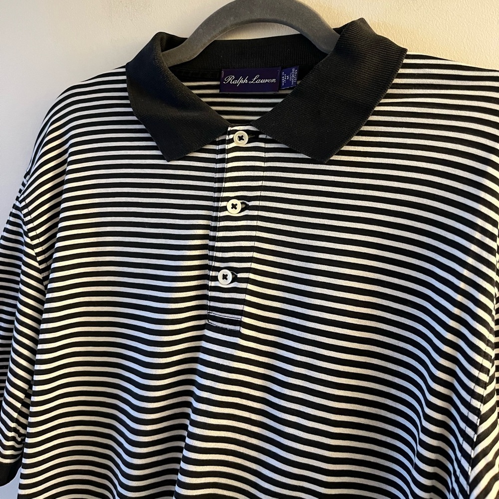 Ralph Lauren Purple Label Cotton Black and White Striped Polo Shirt - Picture 8 of 11